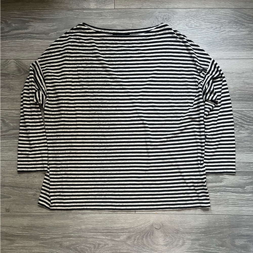 ALLSAINTS Black Cream Striped Boat Neck Dolman Long Sleeve Semi Sheer Top Size M